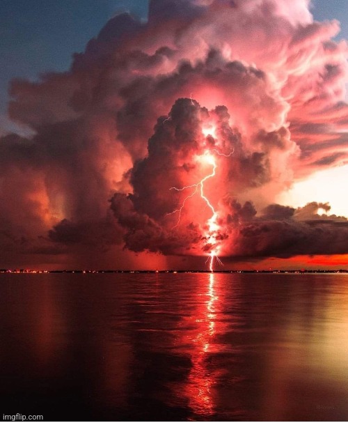 Red Lightning. Photo: @hoovisyo | image tagged in red,lightning,storm,awesome,photography | made w/ Imgflip meme maker
