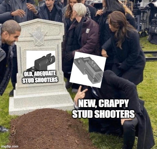 Can I get an F in the Chat for the old stud shooters |  OLD, ADEQUATE STUD SHOOTERS; NEW, CRAPPY STUD SHOOTERS | image tagged in grant gustin over grave,stud shooters | made w/ Imgflip meme maker