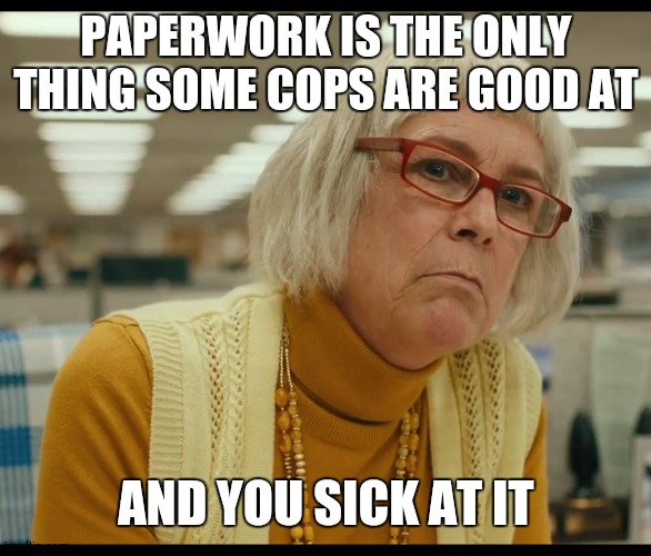 Auditor Bitch | PAPERWORK IS THE ONLY THING SOME COPS ARE GOOD AT AND YOU SICK AT IT | image tagged in auditor bitch | made w/ Imgflip meme maker