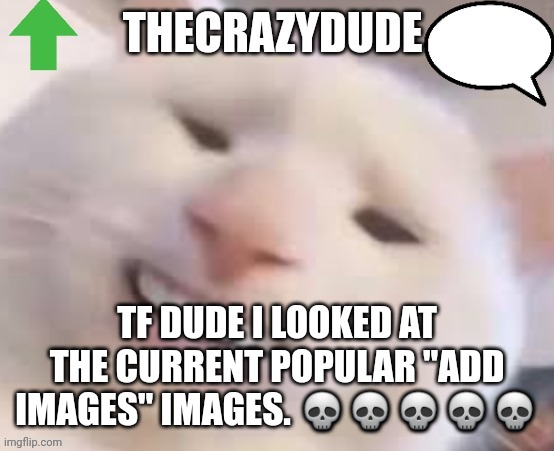 TheCrazyDude Temp 2022 | TF DUDE I LOOKED AT THE CURRENT POPULAR "ADD IMAGES" IMAGES. 💀💀💀💀💀 | image tagged in thecrazydude temp 2022 | made w/ Imgflip meme maker