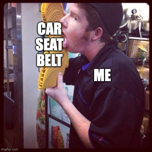 Ya but why is it salty | CAR SEAT BELT; ME | image tagged in taco bell job | made w/ Imgflip meme maker