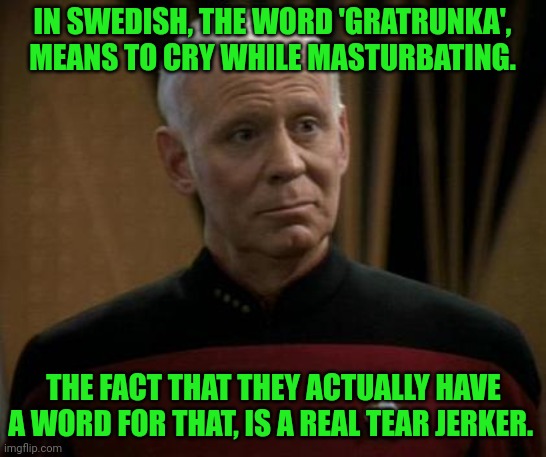IN SWEDISH, THE WORD 'GRATRUNKA', MEANS TO CRY WHILE MASTURBATING. THE FACT THAT THEY ACTUALLY HAVE A WORD FOR THAT, IS A REAL TEAR JERKER. | made w/ Imgflip meme maker
