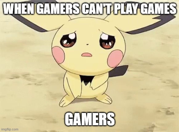 When Gamers Can't Play Games | WHEN GAMERS CAN'T PLAY GAMES; GAMERS | image tagged in sad pichu,gamers | made w/ Imgflip meme maker