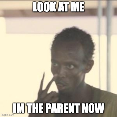 The oldest sibling to the youngest sibling when they are home alone | LOOK AT ME; IM THE PARENT NOW | image tagged in memes,look at me | made w/ Imgflip meme maker