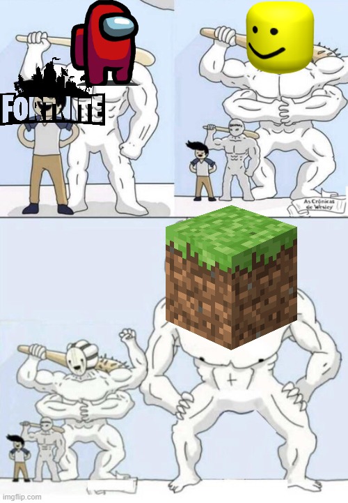 The hierarchy of video games be like | image tagged in bigger bad guys,fortnite,among us,roblox,minecraft,video games | made w/ Imgflip meme maker