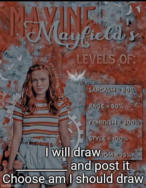 Max Mayfield | I will draw _________ and post it
Choose am I should draw | image tagged in max mayfield | made w/ Imgflip meme maker