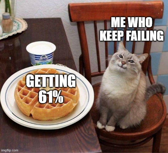 Pancake Cat | ME WHO KEEP FAILING; GETTING 61% | image tagged in pancake cat | made w/ Imgflip meme maker