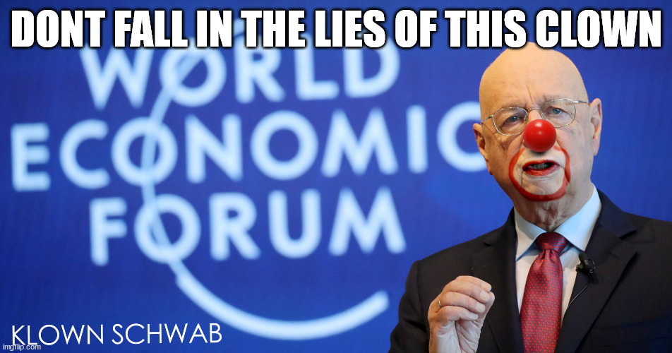 Schawb Great economic reset hoax | DONT FALL IN THE LIES OF THIS CLOWN | image tagged in world economic forum,schawb,nwo,reset,politics,clown | made w/ Imgflip meme maker