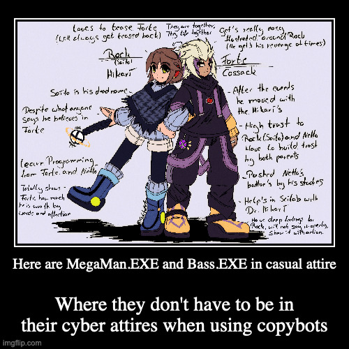 Casual MegaMan.EXE and Bass.EXE | image tagged in demotivationals,megaman,megaman battle network,megamanexe,bassexe | made w/ Imgflip demotivational maker