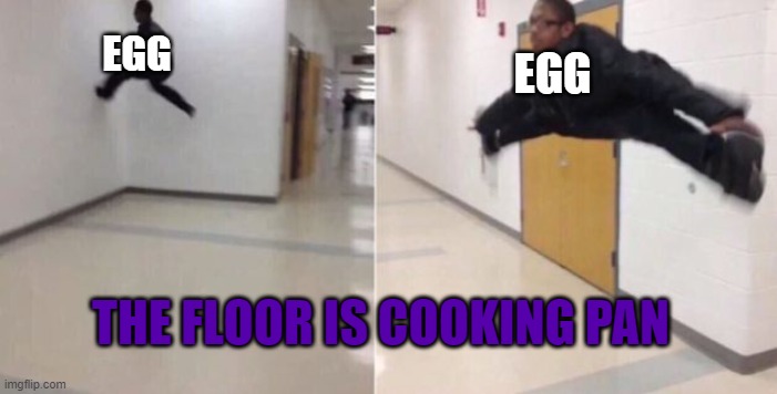 if eggs had legs | EGG; EGG; THE FLOOR IS COOKING PAN | image tagged in the floor is | made w/ Imgflip meme maker