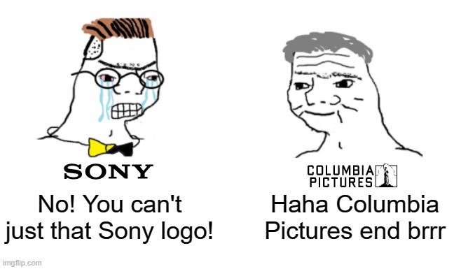 No! That Sony logo was bad :( | No! You can't just that Sony logo! Haha Columbia Pictures end brrr | image tagged in noooo you can't just,memes | made w/ Imgflip meme maker