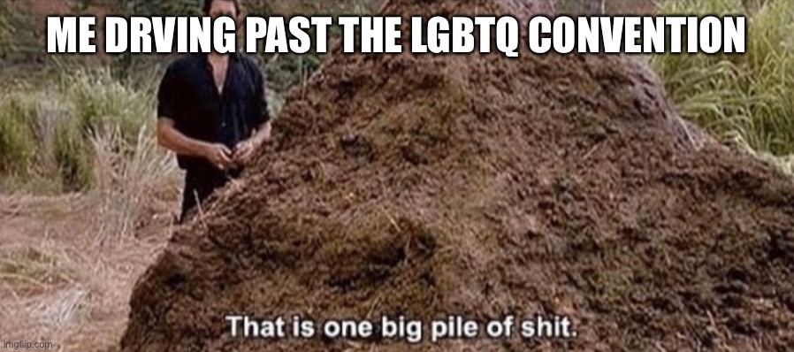 Eeeee | ME DRVING PAST THE LGBTQ CONVENTION | image tagged in that is one big pile of shit | made w/ Imgflip meme maker