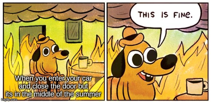SUmmer car | When you enter your car and close the door but its in the middle of the summer | image tagged in memes,this is fine,funny idk | made w/ Imgflip meme maker