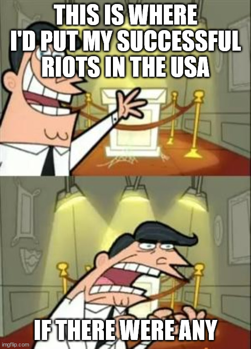 we aren't living in a chinese dictatorship | THIS IS WHERE I'D PUT MY SUCCESSFUL RIOTS IN THE USA; IF THERE WERE ANY | image tagged in memes,this is where i'd put my trophy if i had one,riots | made w/ Imgflip meme maker