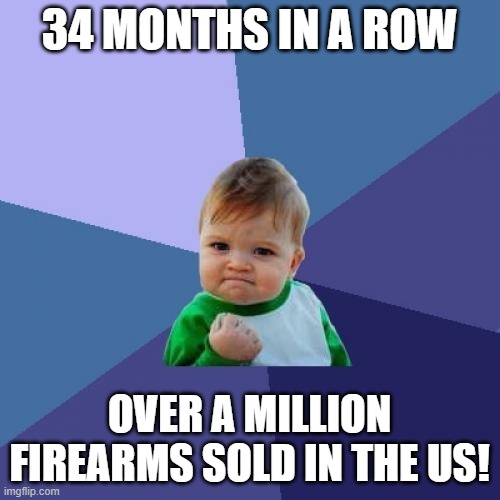 Success Kid Meme | 34 MONTHS IN A ROW; OVER A MILLION FIREARMS SOLD IN THE US! | image tagged in memes,success kid | made w/ Imgflip meme maker