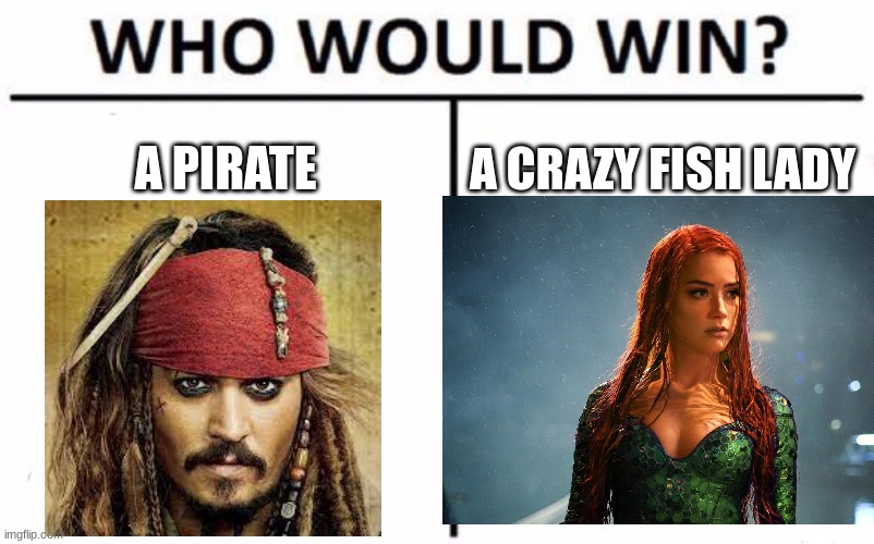 Who would win in court | A PIRATE; A CRAZY FISH LADY | image tagged in johnny depp,amber heard,amber turd | made w/ Imgflip meme maker