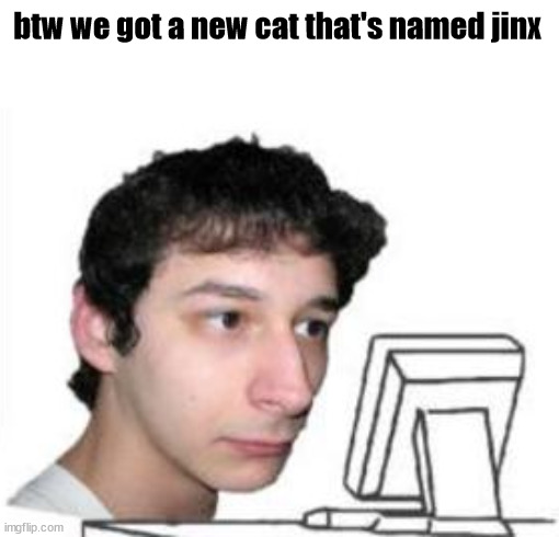 yanderedev staring at a computer | btw we got a new cat that's named jinx | image tagged in yanderedev staring at a computer | made w/ Imgflip meme maker