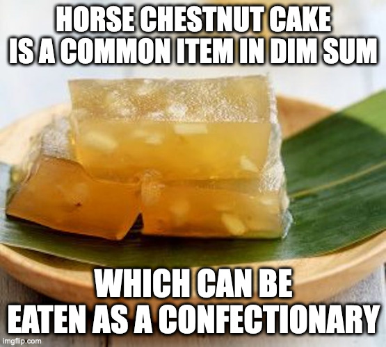 Horse Chestnut Cake | HORSE CHESTNUT CAKE IS A COMMON ITEM IN DIM SUM; WHICH CAN BE EATEN AS A CONFECTIONARY | image tagged in food,dessert,memes | made w/ Imgflip meme maker