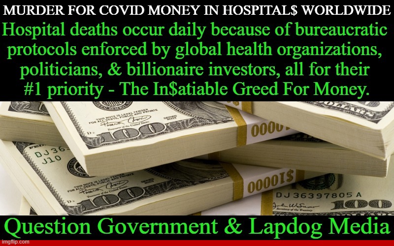 The In$atiable Greed For Money | image tagged in politics,follow the money,greed,government,media,covid money and hospitals | made w/ Imgflip meme maker
