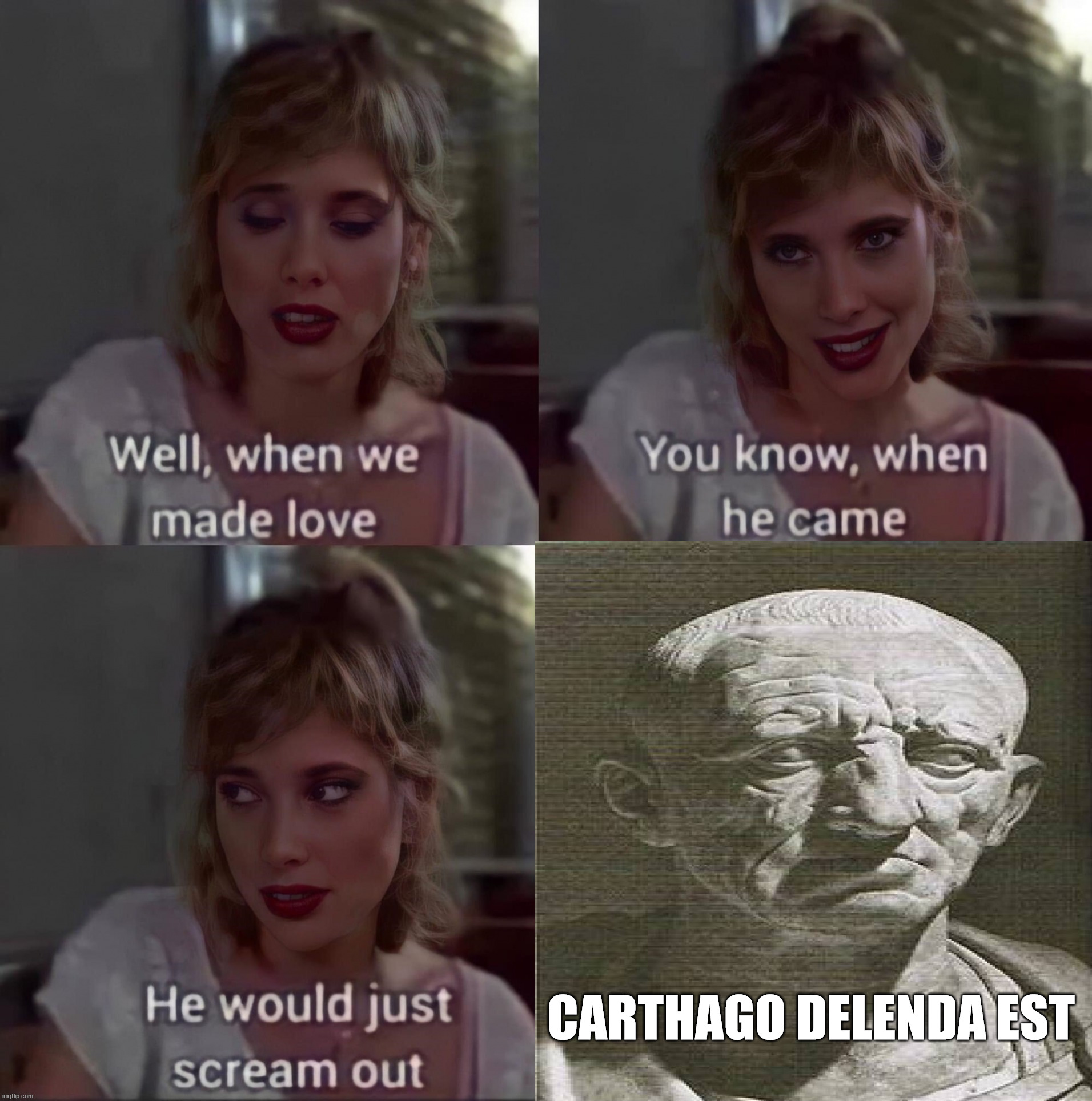 CARTHAGO DELENDA EST | image tagged in cato the elder,carthago delenda est | made w/ Imgflip meme maker