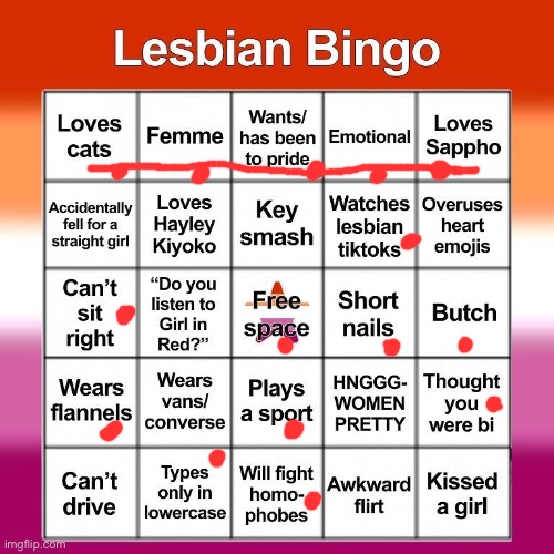 I did this for fun but... | image tagged in lesbian bingo,lesbian | made w/ Imgflip meme maker