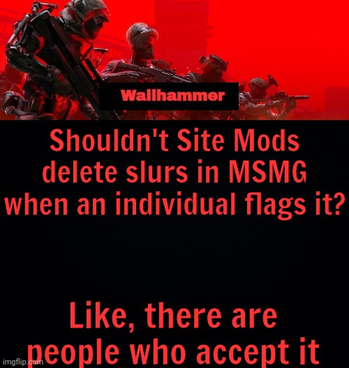 And not just MSMG | Shouldn't Site Mods delete slurs in MSMG when an individual flags it? Like, there are people who accept it | image tagged in announcement | made w/ Imgflip meme maker