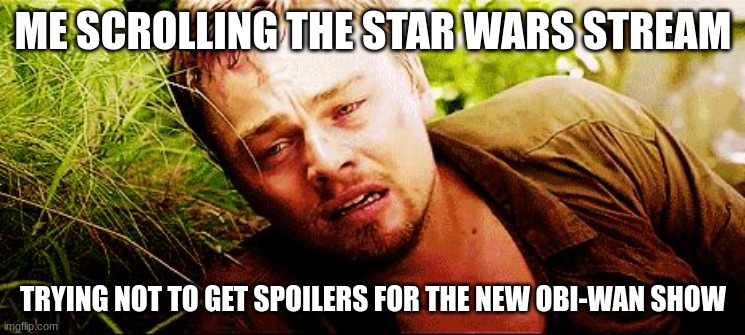 The struggle is real | ME SCROLLING THE STAR WARS STREAM; TRYING NOT TO GET SPOILERS FOR THE NEW OBI-WAN SHOW | image tagged in the struggle | made w/ Imgflip meme maker