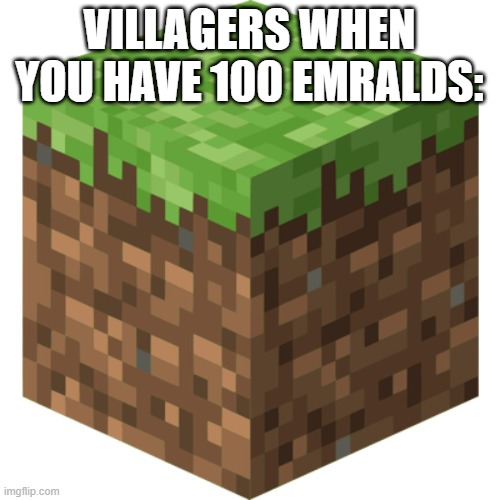 Minecraft block | VILLAGERS WHEN YOU HAVE 100 EMRALDS: | image tagged in minecraft block | made w/ Imgflip meme maker