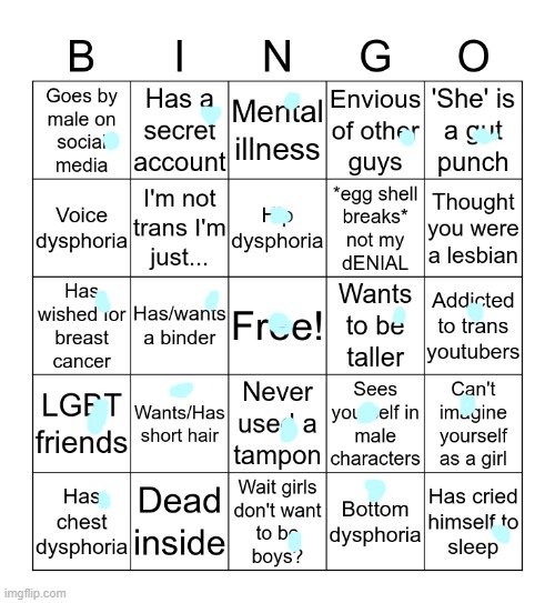 transgender bingo | image tagged in transgender bingo,ftm | made w/ Imgflip meme maker