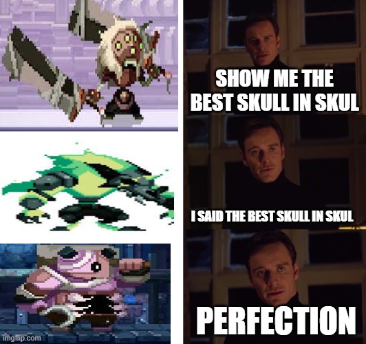 the ghoul is the meatball boi and he always will be the meatball boi | SHOW ME THE BEST SKULL IN SKUL; I SAID THE BEST SKULL IN SKUL; PERFECTION | image tagged in perfection | made w/ Imgflip meme maker