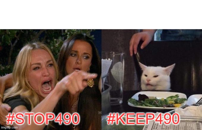 Woman Yelling At Cat | #STOP490; #KEEP490 | image tagged in memes,woman yelling at cat | made w/ Imgflip meme maker