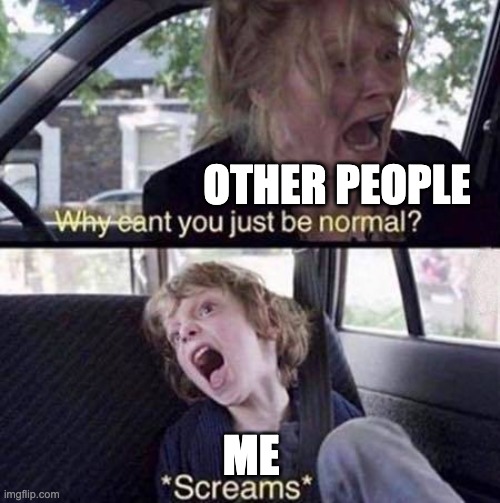 Why Can't You Just Be Normal | OTHER PEOPLE; ME | image tagged in why can't you just be normal | made w/ Imgflip meme maker