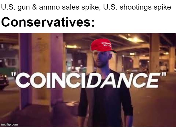 Things that make you go hmmm | image tagged in gun and ammo sales spike,conservative logic,conservative hypocrisy,guns,gun laws,mass shootings | made w/ Imgflip meme maker