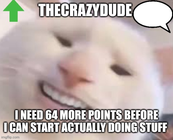 TheCrazyDude Temp 2022 | I NEED 64 MORE POINTS BEFORE I CAN START ACTUALLY DOING STUFF | image tagged in thecrazydude temp 2022 | made w/ Imgflip meme maker