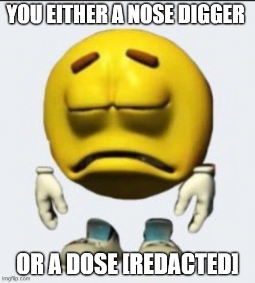 Sad emoji | YOU EITHER A NOSE DIGGER; OR A DOSE [REDACTED] | image tagged in sad emoji boi | made w/ Imgflip meme maker