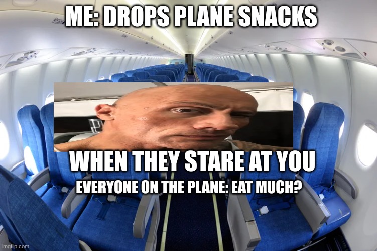 when you drop plane snacks and everyone stares at you | ME: DROPS PLANE SNACKS; WHEN THEY STARE AT YOU; EVERYONE ON THE PLANE: EAT MUCH? | image tagged in gifs,funny memes | made w/ Imgflip meme maker