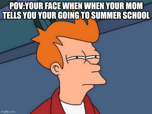 Summer School | POV:YOUR FACE WHEN WHEN YOUR MOM TELLS YOU YOUR GOING TO SUMMER SCHOOL | image tagged in memes,futurama fry,summer school,mom,pov,how to ruin your kid's summer | made w/ Imgflip meme maker