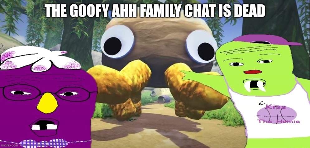 floofty and chandlo pointing at bunger royale | THE GOOFY AHH FAMILY CHAT IS DEAD | image tagged in floofty and chandlo pointing at bunger royale | made w/ Imgflip meme maker