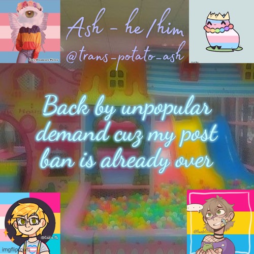 Back by unpopular demand cuz my post ban is already over | image tagged in ash | made w/ Imgflip meme maker