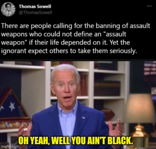 Thomas Sowell | OH YEAH, WELL YOU AIN'T BLACK. | image tagged in joe biden you ain't black,joe biden | made w/ Imgflip meme maker