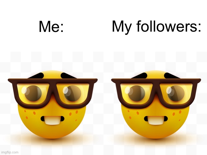 My followers:; Me: | image tagged in nerd emoji | made w/ Imgflip meme maker