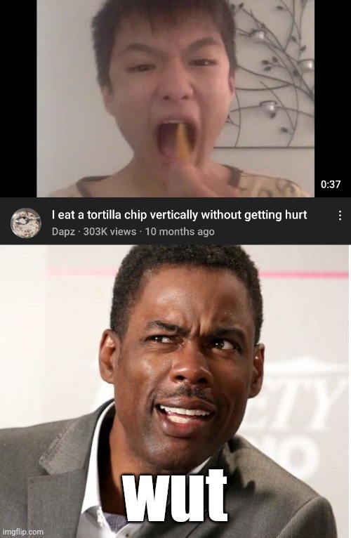 wut | image tagged in chris rock wut,tortilla chip,wtf,huh,sus,barney will eat all of your delectable biscuits | made w/ Imgflip meme maker