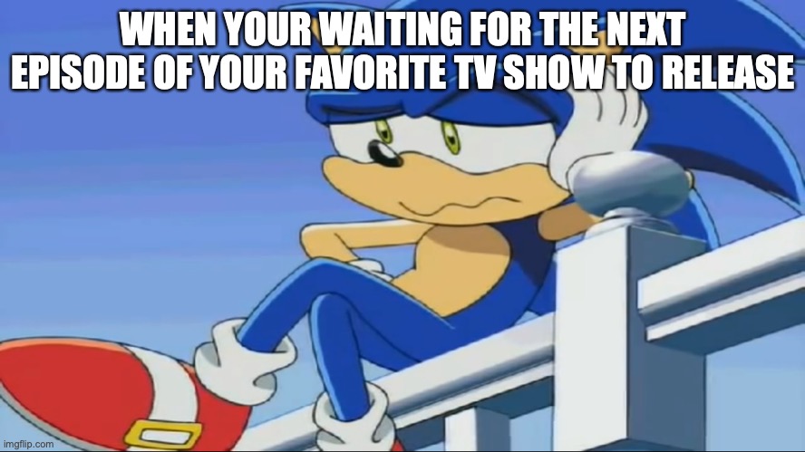 Impatient Sonic - Sonic X | WHEN YOUR WAITING FOR THE NEXT EPISODE OF YOUR FAVORITE TV SHOW TO RELEASE | image tagged in impatient sonic - sonic x | made w/ Imgflip meme maker