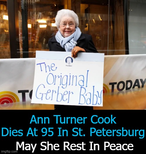 The Original Gerber Baby, Dead at 95 | Ann Turner Cook
Dies At 95 In St. Petersburg; May She Rest In Peace | image tagged in not fun,that is life,iconic baby,gerber,baby face,famous | made w/ Imgflip meme maker