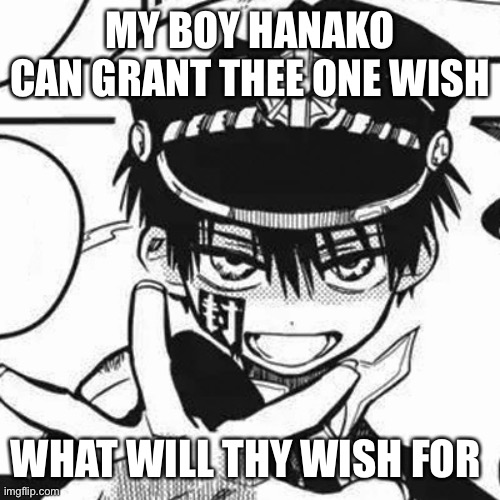 Idk I’m bored  | MY BOY HANAKO CAN GRANT THEE ONE WISH; WHAT WILL THY WISH FOR | made w/ Imgflip meme maker