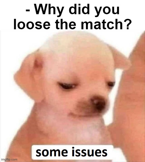 Sad puppy | - Why did you loose the match? | image tagged in sad puppy | made w/ Imgflip meme maker