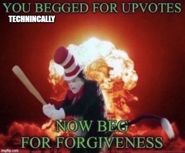 Beg for forgiveness | TECHNINCALLY | image tagged in beg for forgiveness | made w/ Imgflip meme maker