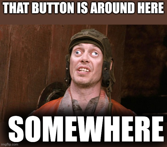 Crosseyed Steve buscemi | THAT BUTTON IS AROUND HERE SOMEWHERE | image tagged in crosseyed steve buscemi | made w/ Imgflip meme maker