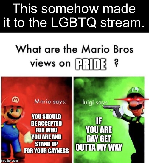 This somehow made it to the LGBTQ stream. | made w/ Imgflip meme maker