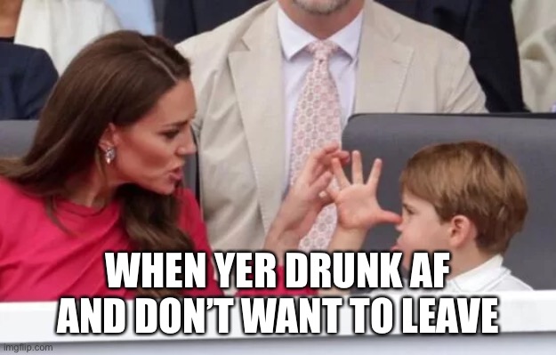 Prince Louis of Cambridge | WHEN YER DRUNK AF AND DON’T WANT TO LEAVE | image tagged in prince charming,louis ck,funny memes,drunk | made w/ Imgflip meme maker